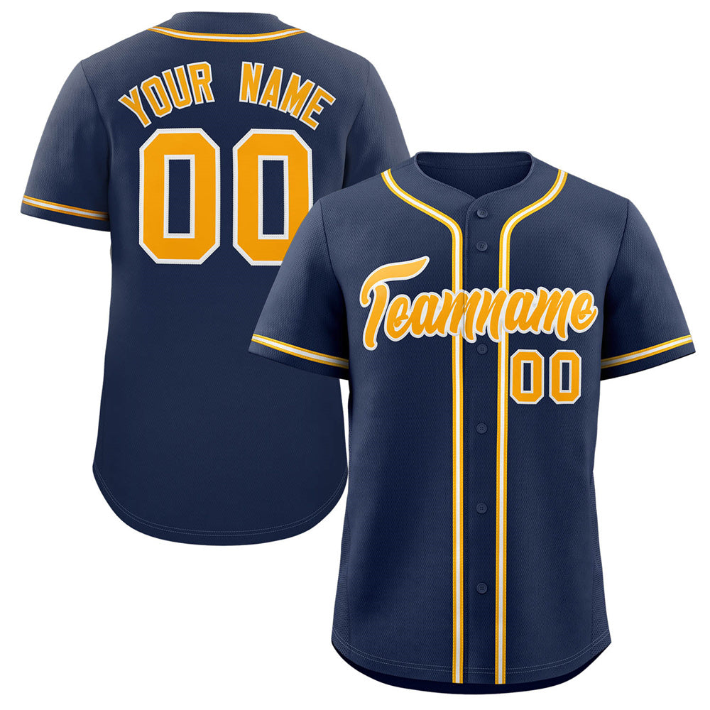 Custom Navy Yellow-White Classic Style Authentic Baseball Jersey