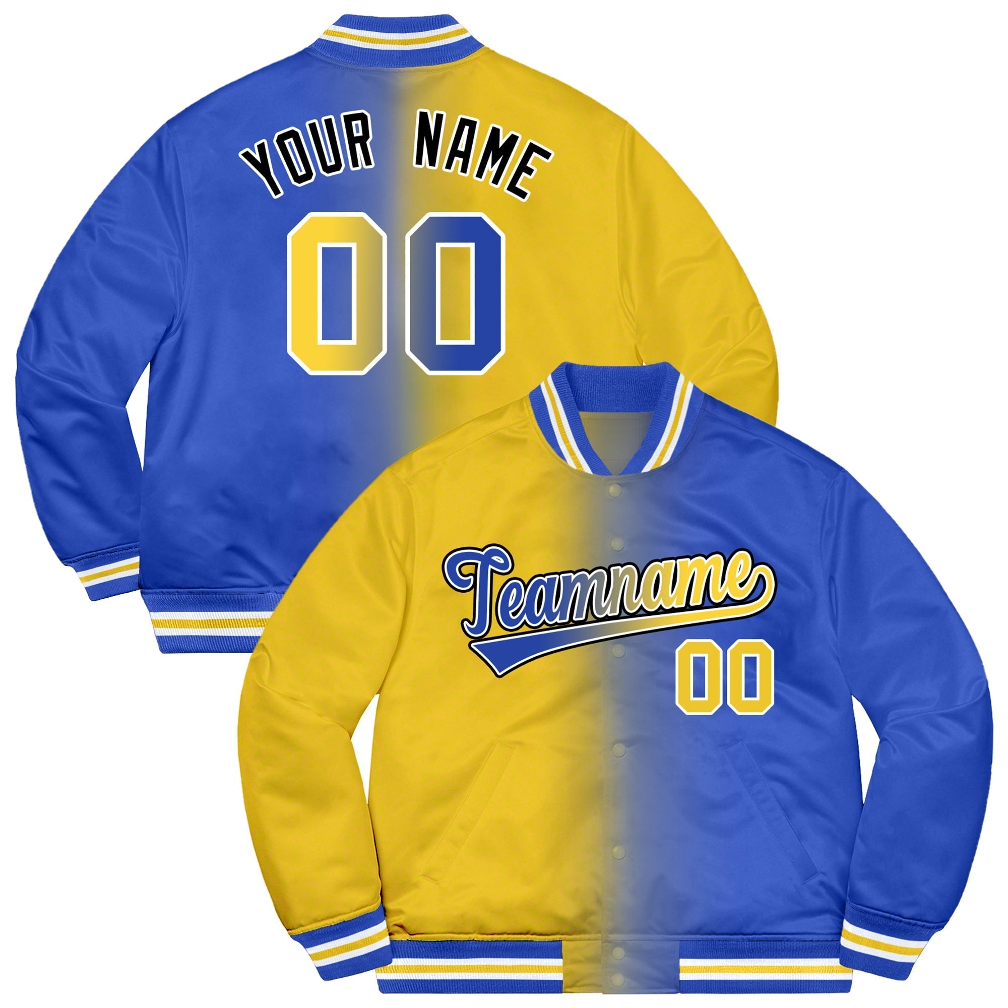 Custom Powder Blue Pink-Black Two Tone Gradient Fashion Full-Snap Letterman Jacket | KXKSHOP