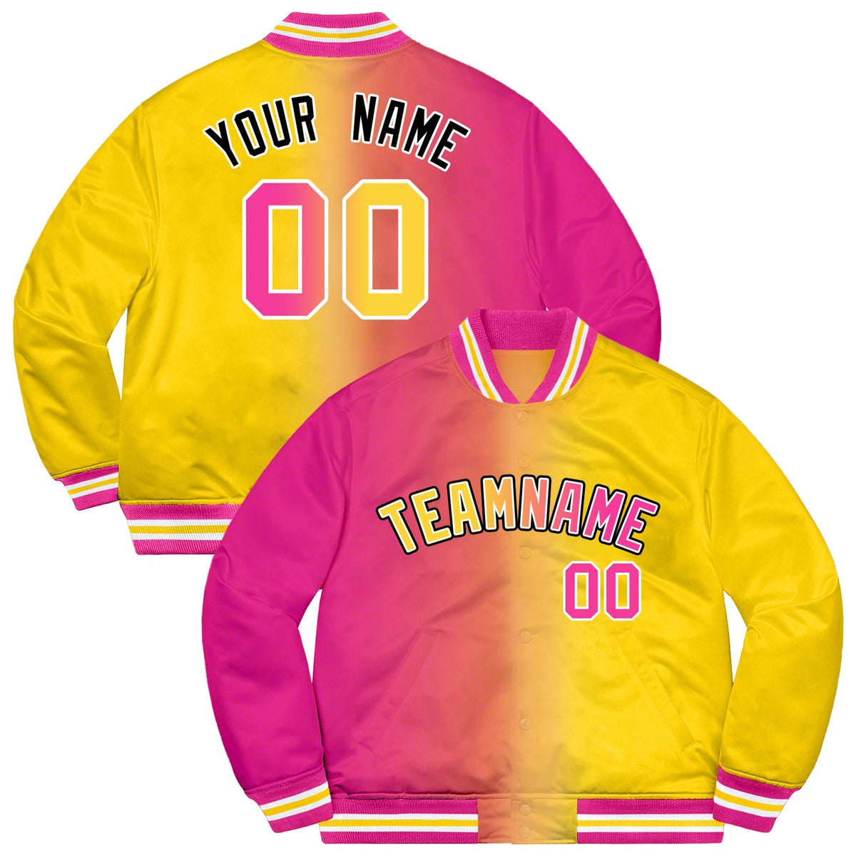 Custom Powder Blue Pink-Black Two Tone Gradient Fashion Full-Snap Letterman Jacket | KXKSHOP