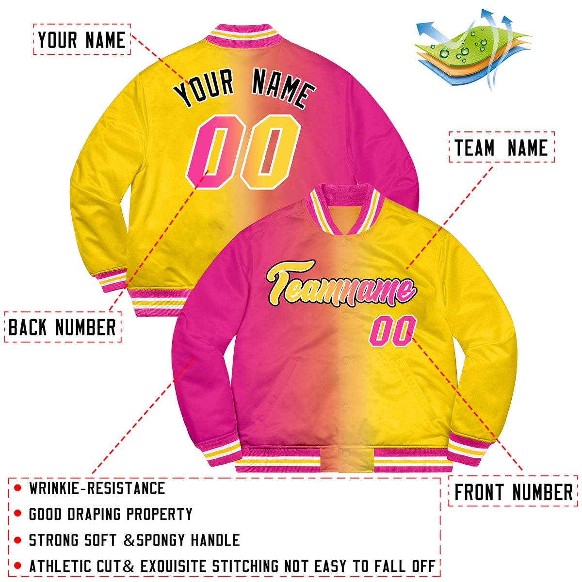 Custom Powder Blue Pink-Black Two Tone Gradient Fashion Full-Snap Letterman Jacket | KXKSHOP