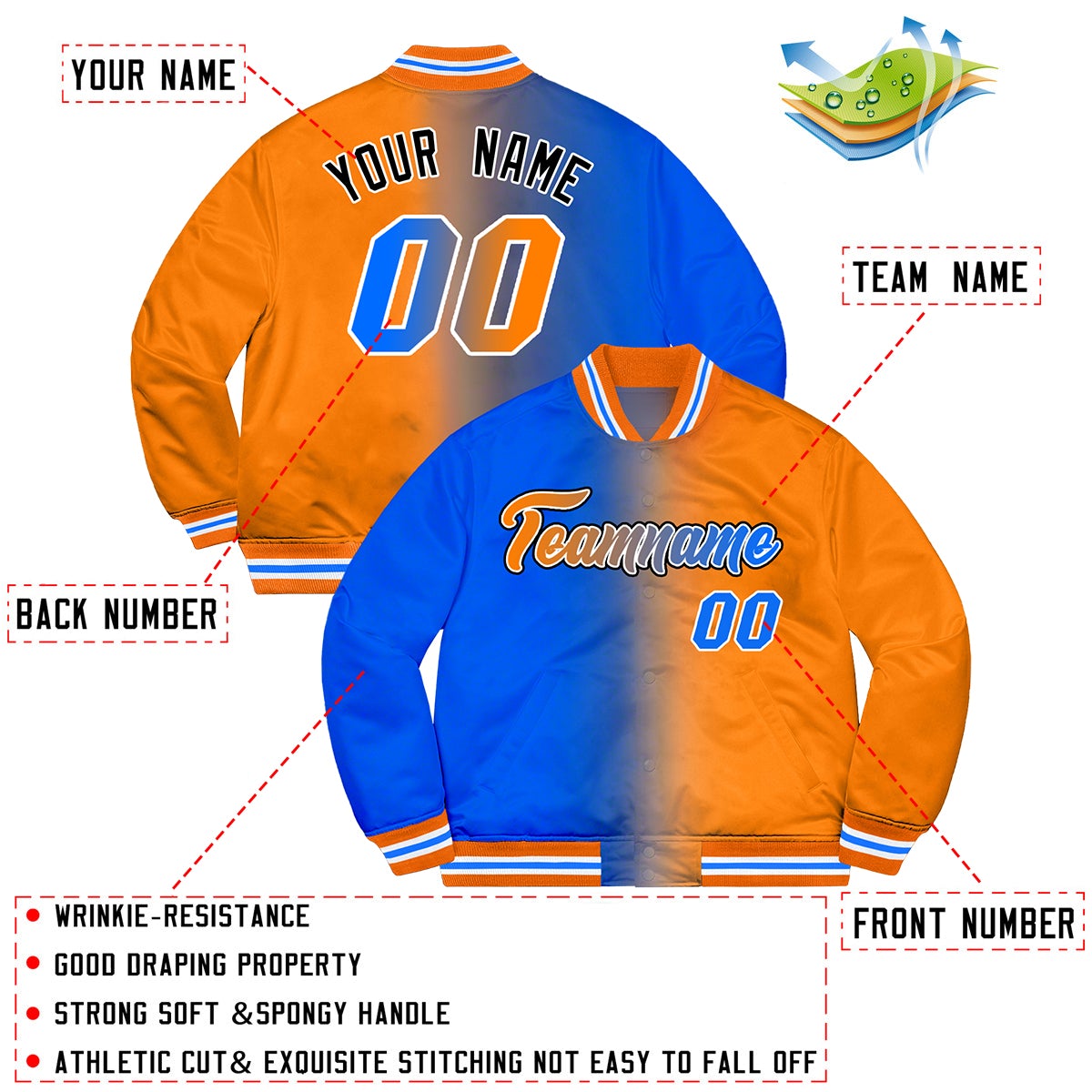 Custom Powder Blue Pink-Black Two Tone Gradient Fashion Full-Snap Letterman Jacket | KXKSHOP