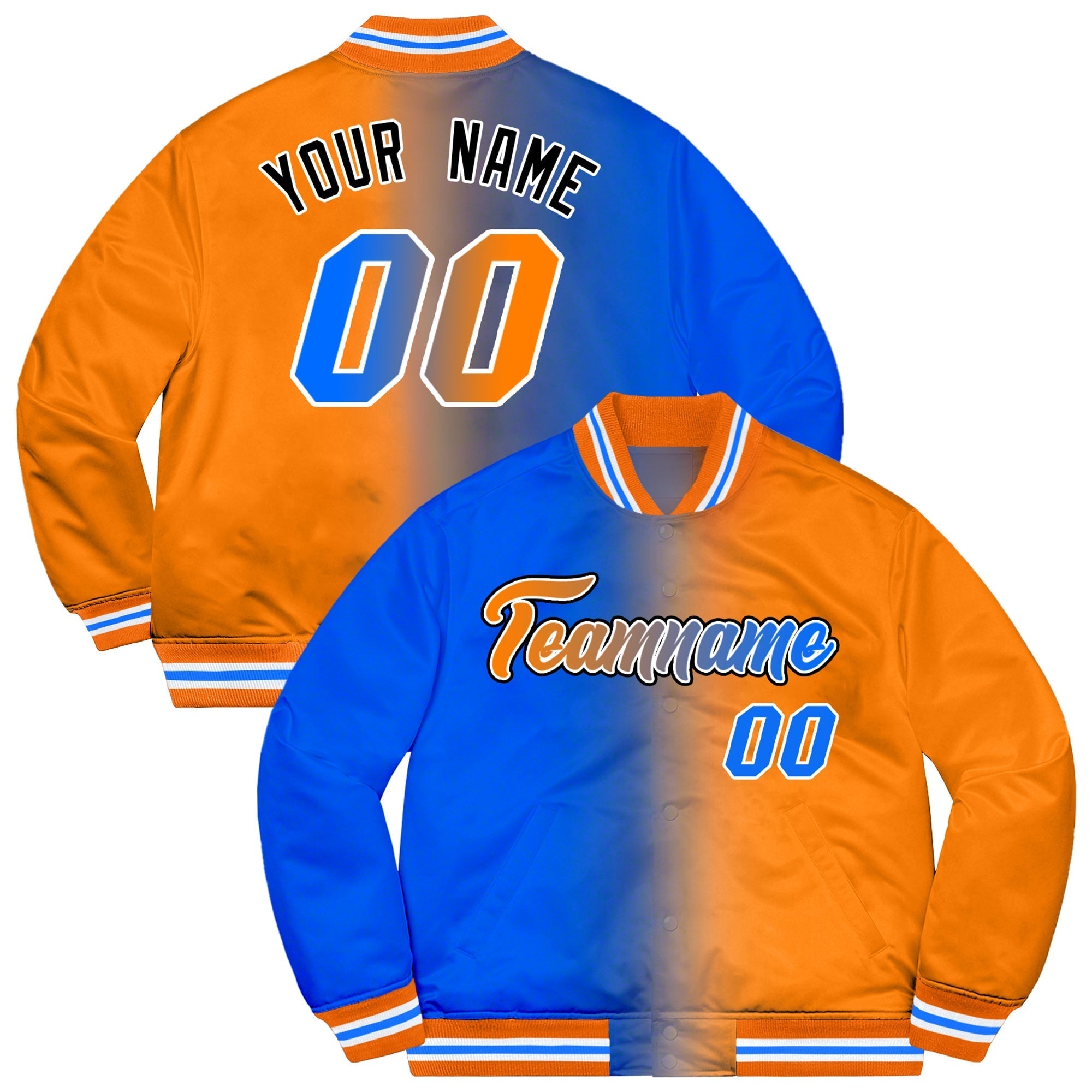 Custom Powder Blue Pink-Black Two Tone Gradient Fashion Full-Snap Letterman Jacket | KXKSHOP