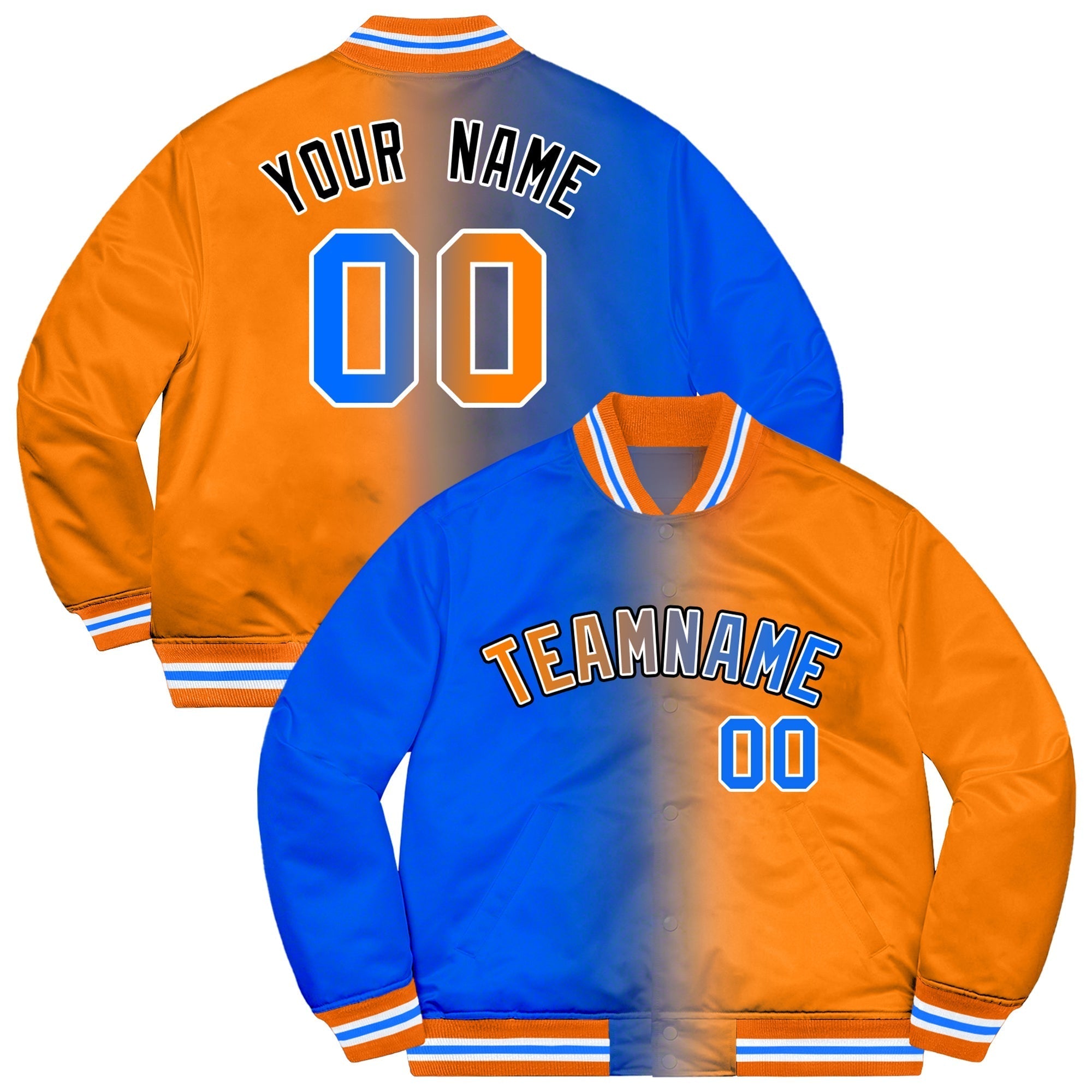 Custom Powder Blue Pink-Black Two Tone Gradient Fashion Full-Snap Letterman Jacket | KXKSHOP