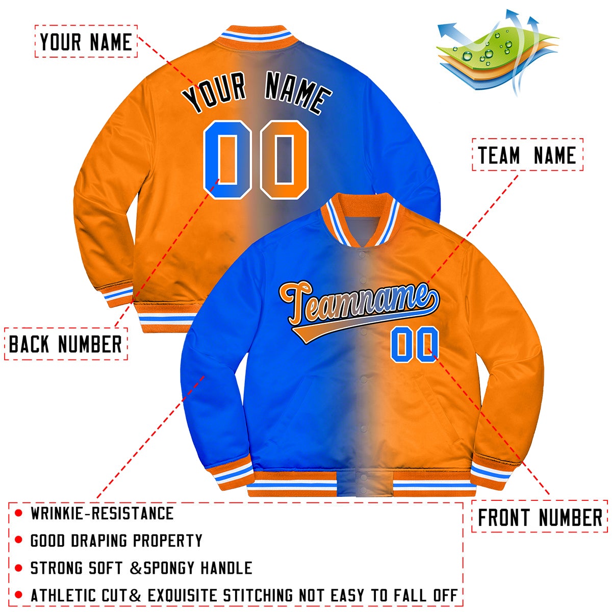 Custom Powder Blue Pink-Black Two Tone Gradient Fashion Full-Snap Letterman Jacket | KXKSHOP