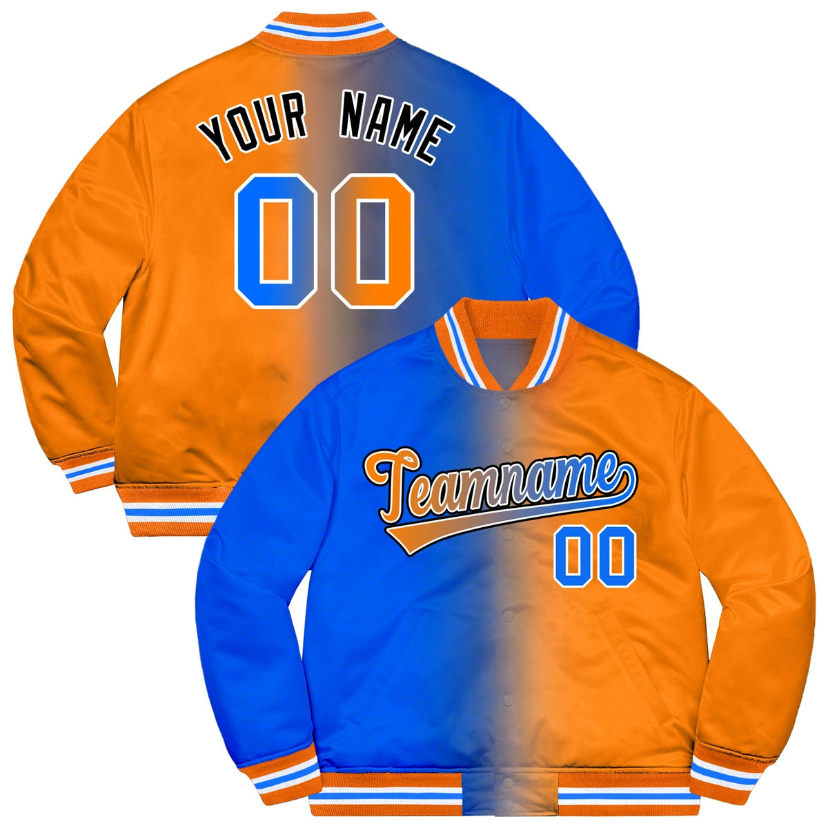 Custom Orange Panther Blue-Black Two Tone Gradient Fashion Letterman Jacket | KXKSHOP