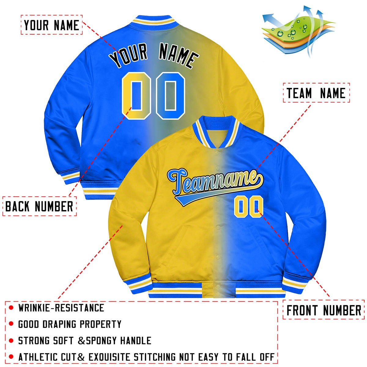 Custom Powder Blue Pink-Black Two Tone Gradient Fashion Full-Snap Letterman Jacket | KXKSHOP
