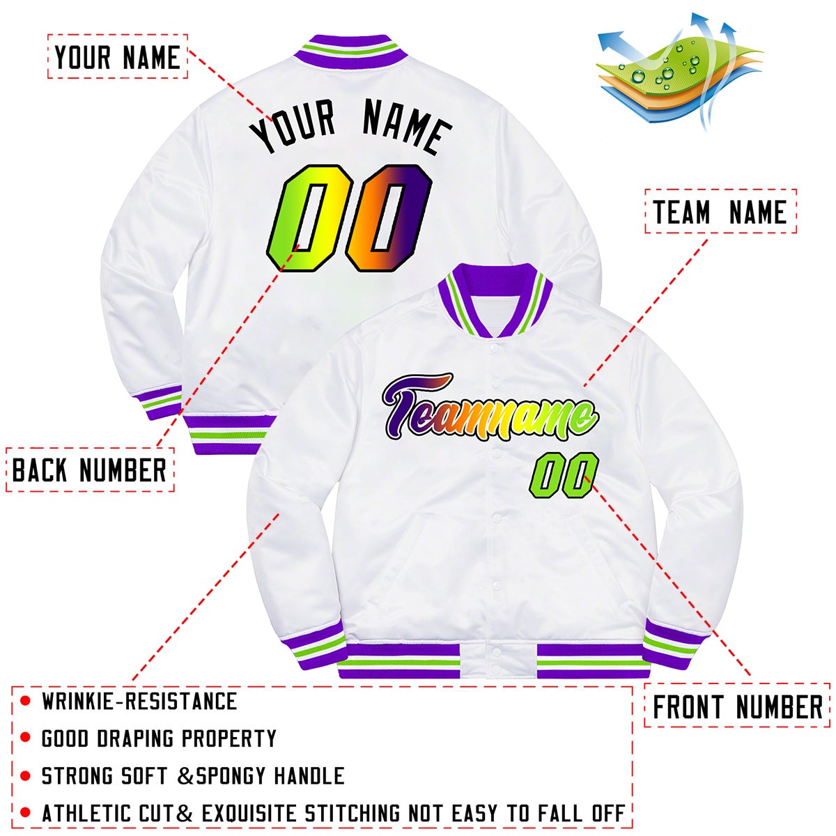 Custom Powder Blue Pink-Black Two Tone Gradient Fashion Full-Snap Letterman Jacket | KXKSHOP