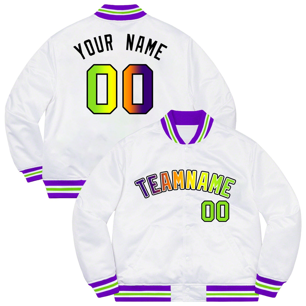 Custom Powder Blue Pink-Black Two Tone Gradient Fashion Full-Snap Letterman Jacket | KXKSHOP