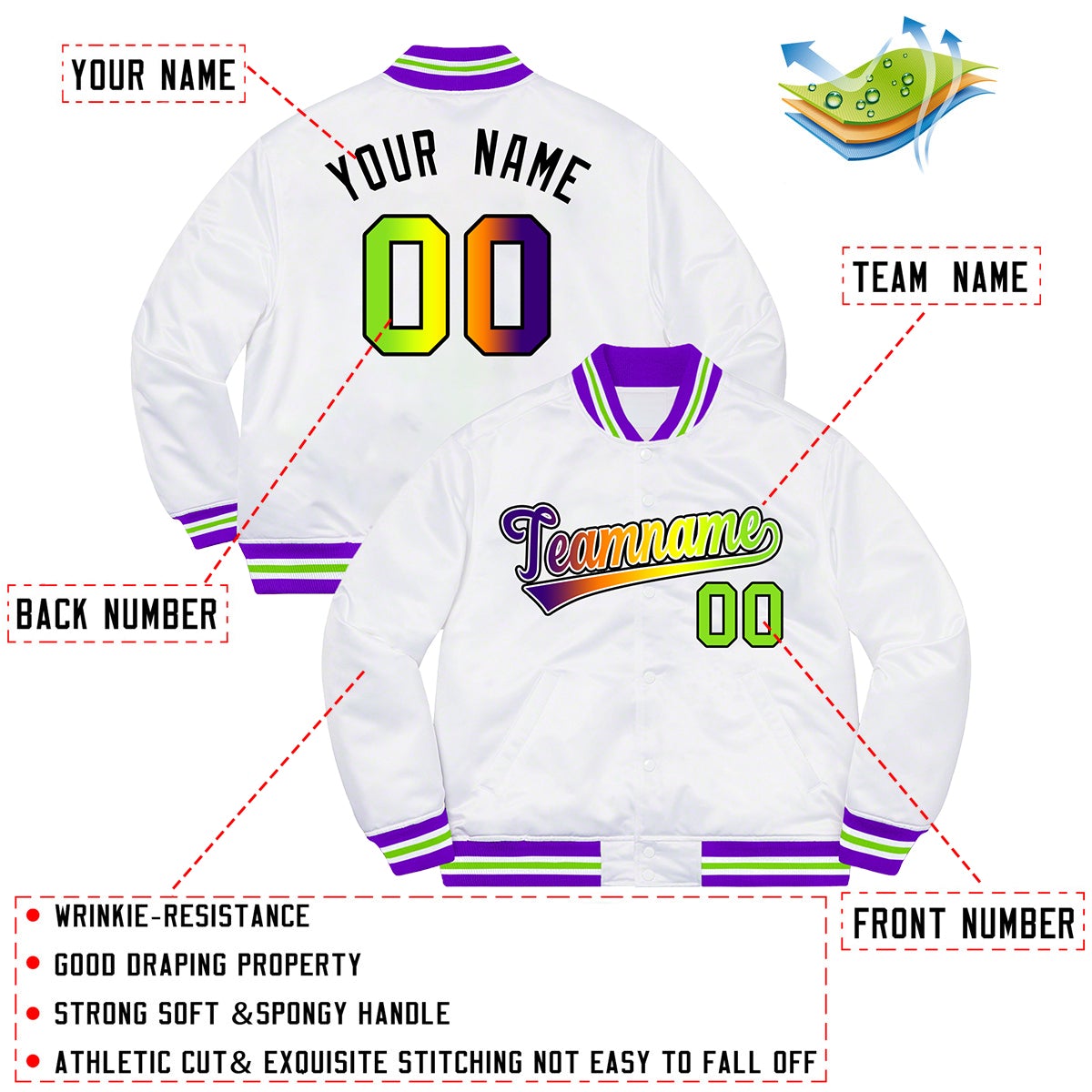 Custom Powder Blue Pink-Black Two Tone Gradient Fashion Full-Snap Letterman Jacket | KXKSHOP