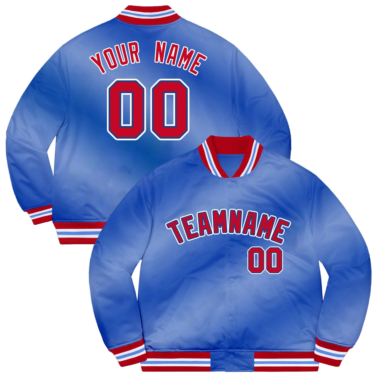 Custom Powder Blue Pink-Black Two Tone Gradient Fashion Full-Snap Letterman Jacket | KXKSHOP