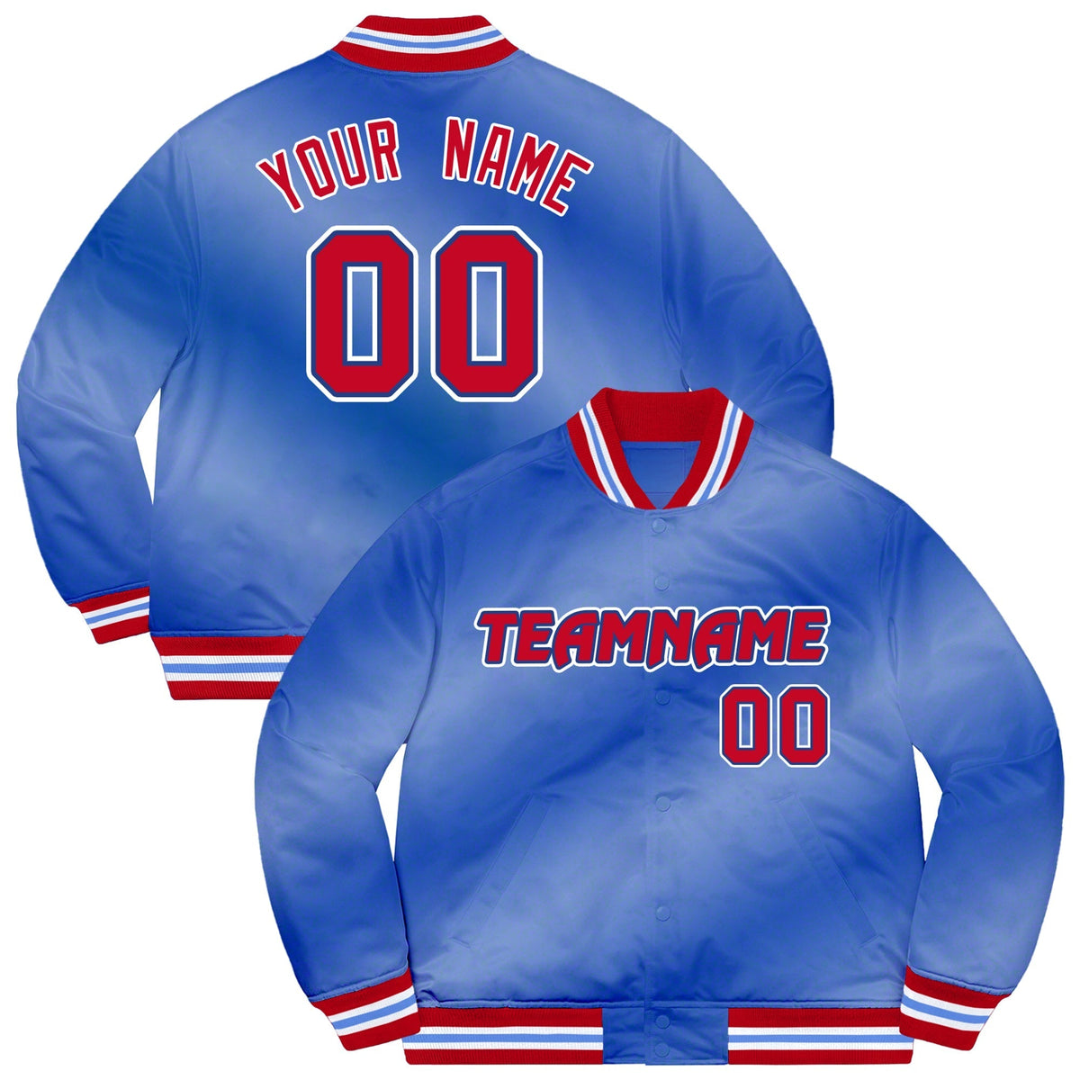 Custom Powder Blue Pink-Black Two Tone Gradient Fashion Full-Snap Letterman Jacket | KXKSHOP