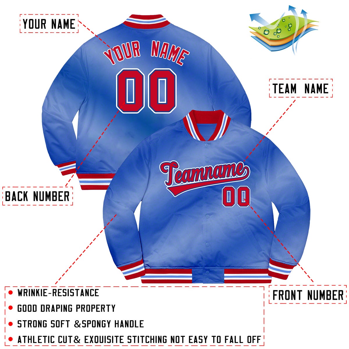 Custom Powder Blue Pink-Black Two Tone Gradient Fashion Full-Snap Letterman Jacket | KXKSHOP