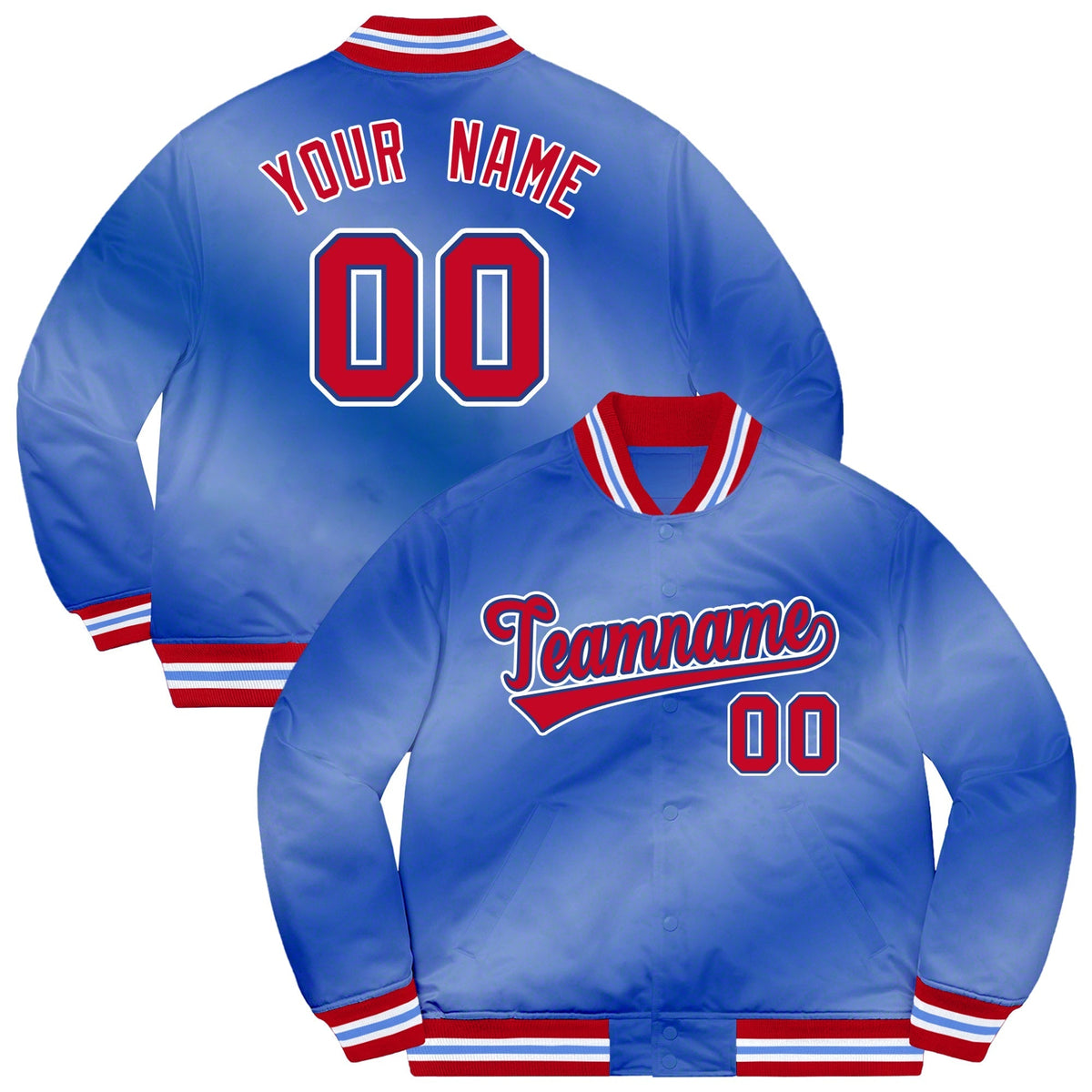 Custom Royal Red-White Ripple Gradient Fashion Letterman Bomber Varsity Jacket | KXKSHOP