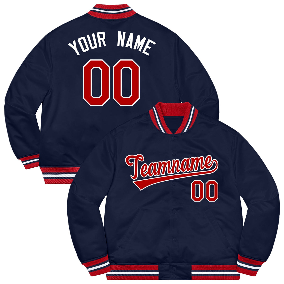 Custom Navy Red-White Letterman Solider Classic Style Varsity Full-Snap Jacket