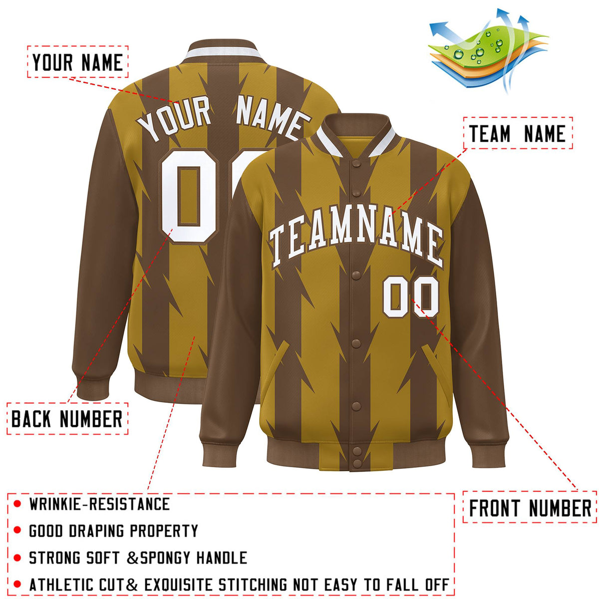 Custom Old Gold Old Gold Varsity Full-Snap Blade Pattern Raglan Sleeves Letterman Baseball Jacket