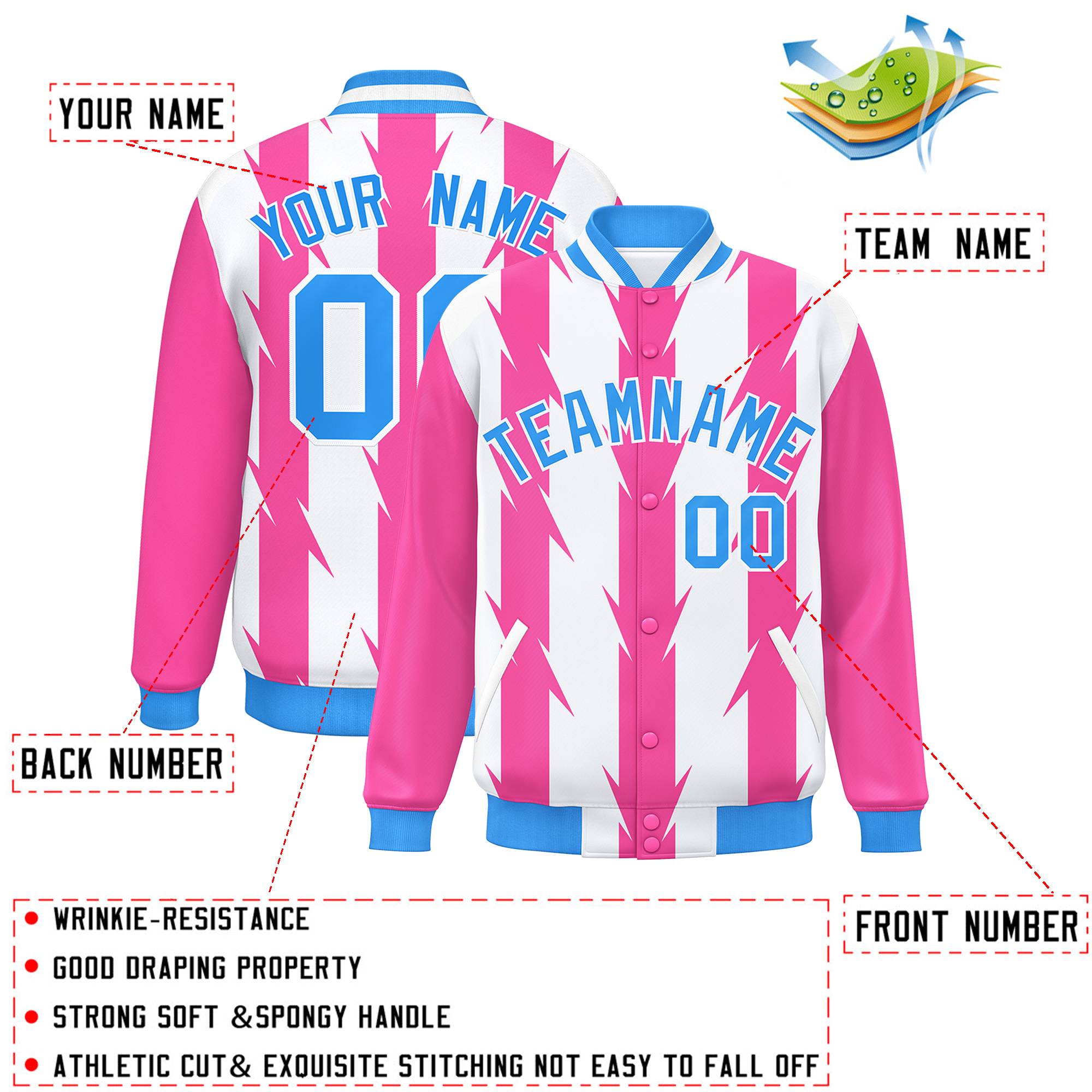 Custom White White Varsity Full-Snap Blade Pattern Raglan Sleeves Letterman Baseball Jacket