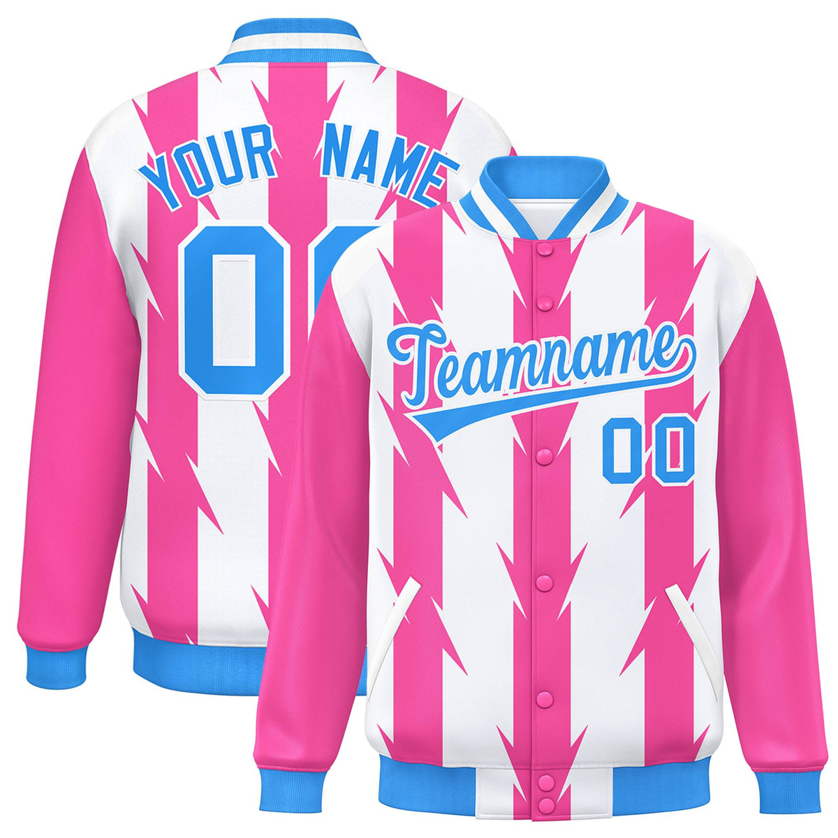 Custom White White Varsity Full-Snap Blade Pattern Raglan Sleeves Letterman Baseball Jacket