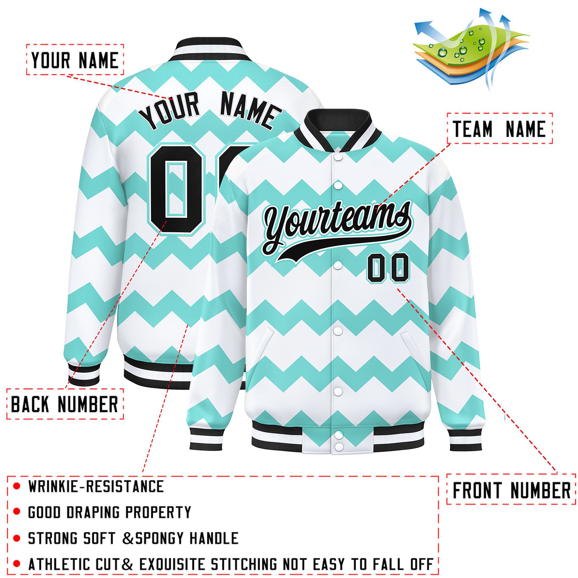 Custom White Varsity Full-Snap Ripple Color Block Letterman Jacket