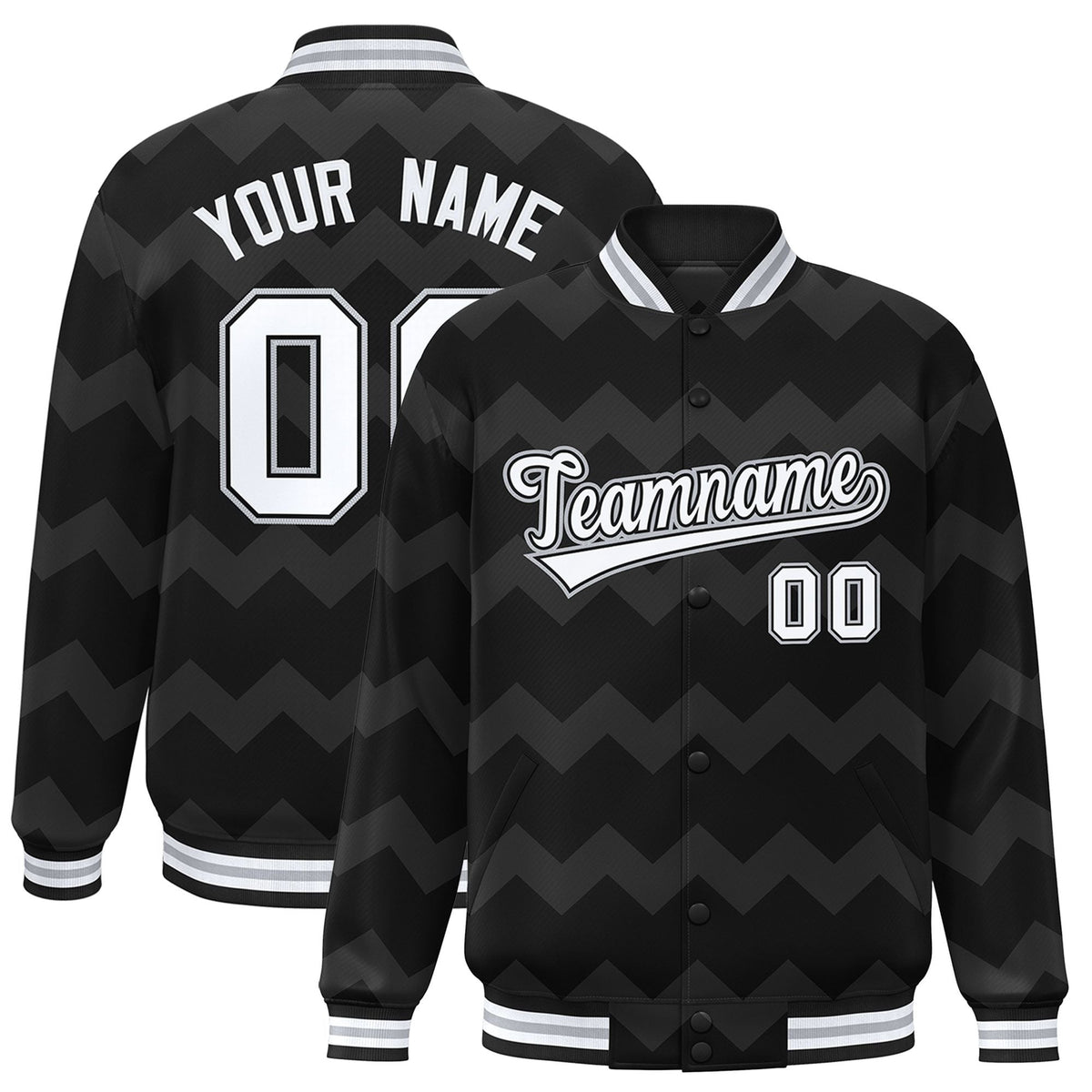 Custom Black Varsity Full-Snap Ripple Color Block Letterman Jacket