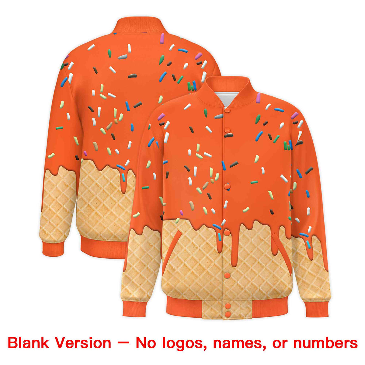 Custom Orange Ice Cream Cone Graffiti Pattern Full-Snap Varsity Letterman Jackets