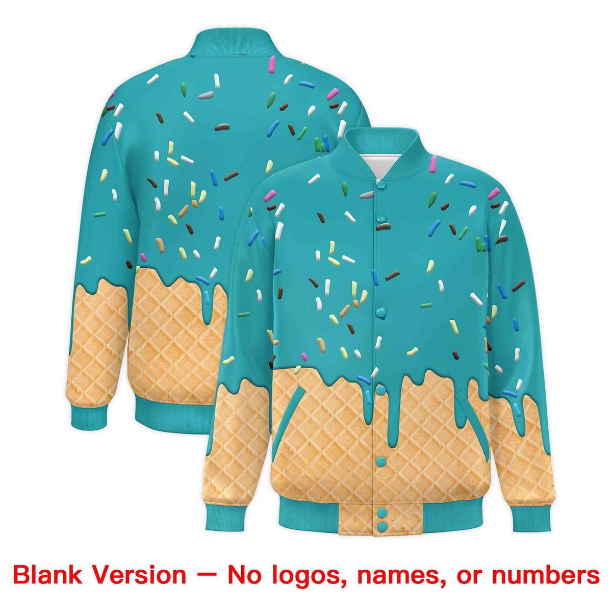 Custom Aqua Ice Cream Cone Graffiti Pattern Full-Snap Varsity Letterman Jackets| KXKSHOP