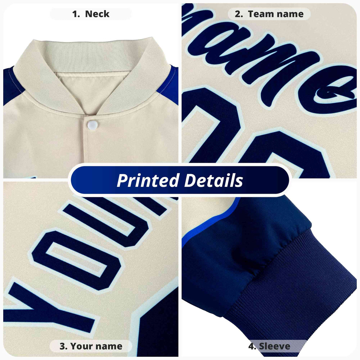 Custom Royal Blue Ice Cream Cone Graffiti Pattern Full-Snap Varsity Letterman Jackets