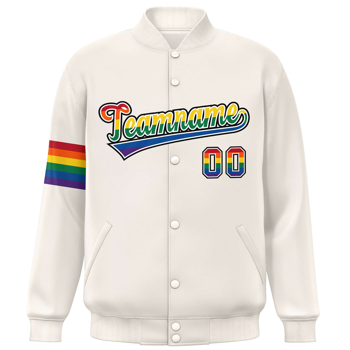 Custom Cream LGBT Rainbow For Pride Month Classic Style Letterman Baseball Jacket