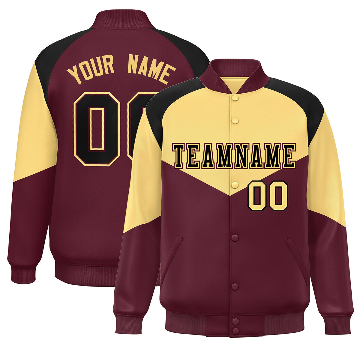 Custom Khaki Crimson Varsity Full-Snap Color Block Letterman Jacket