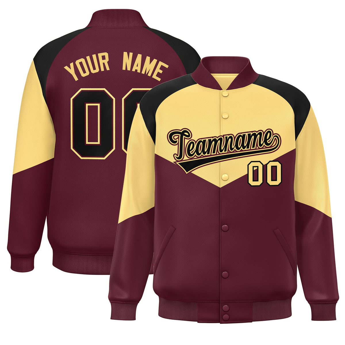 Custom Khaki Crimson Varsity Full-Snap Color Block Letterman Jacket