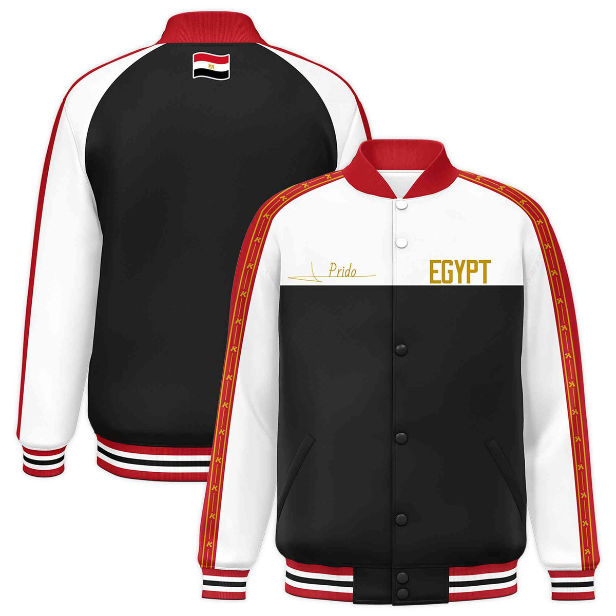Custom Black White Raglan Sleeves Varsity Full-Snap Color Block Letterman Prido Jacket