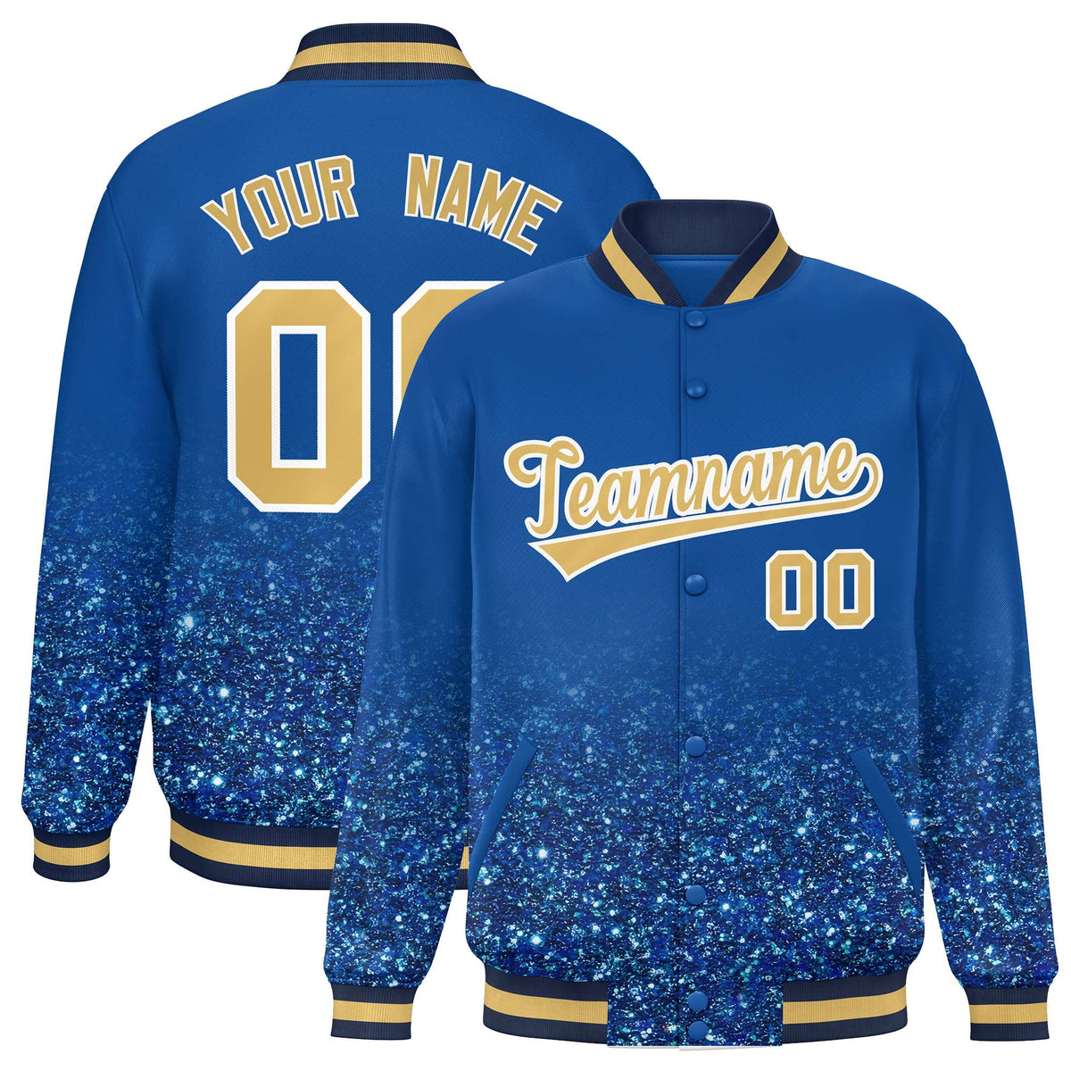Custom Royal Varsity Full-Snap Sequins Pattern Letterman Baseball Jacket