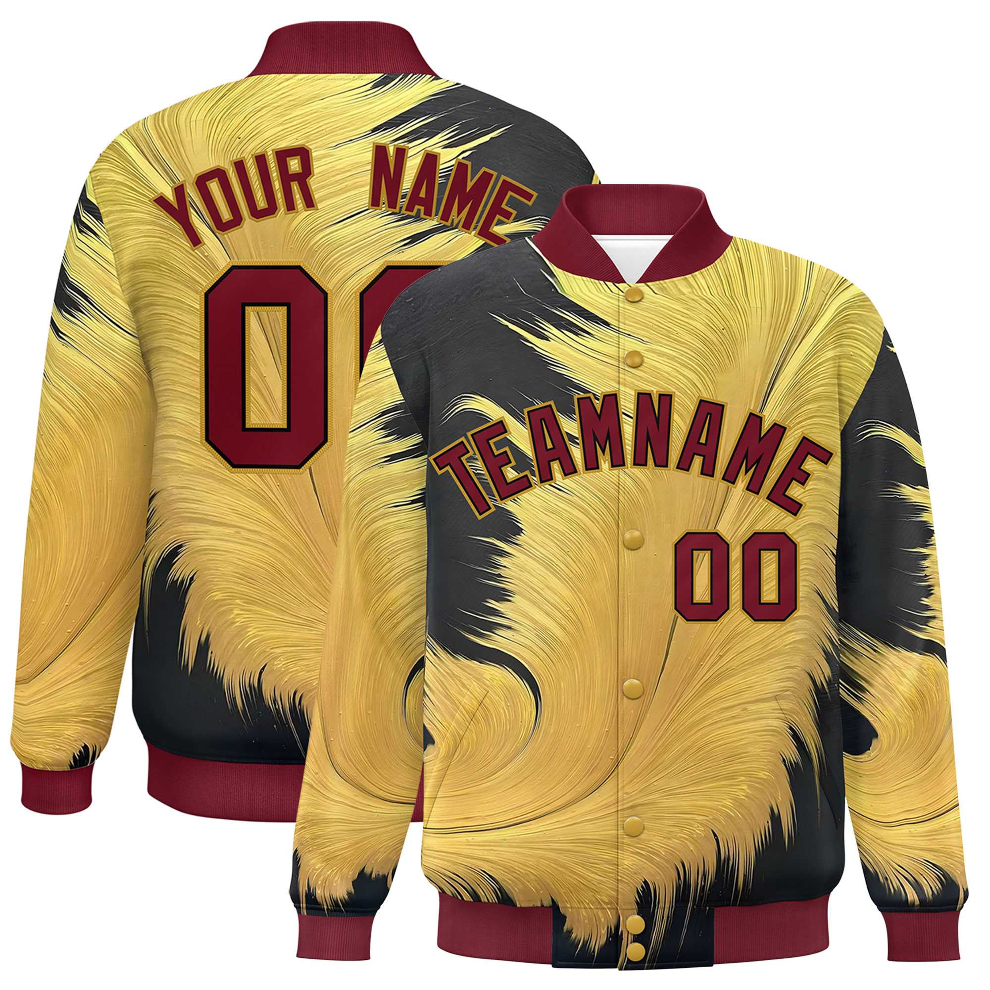 Custom Crimson Varsity Full-Snap Feather Fluid Pattern Letterman Baseball Jacket