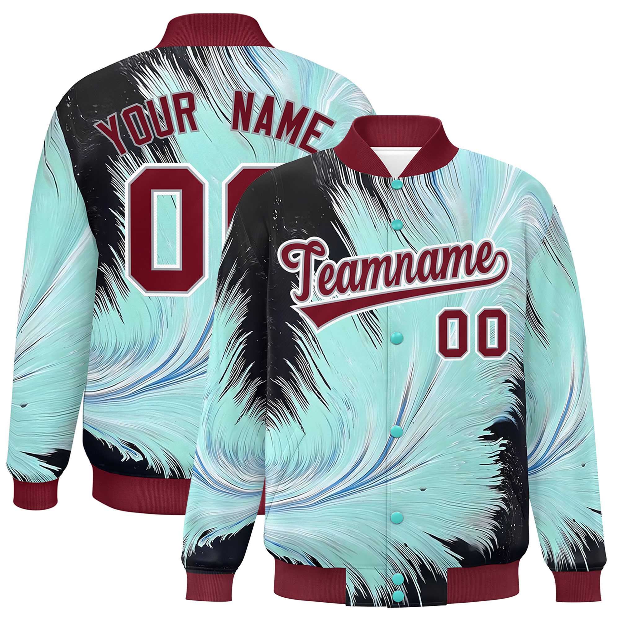 Custom Crimson Varsity Full-Snap Feather Fluid Pattern Letterman Baseball Jacket