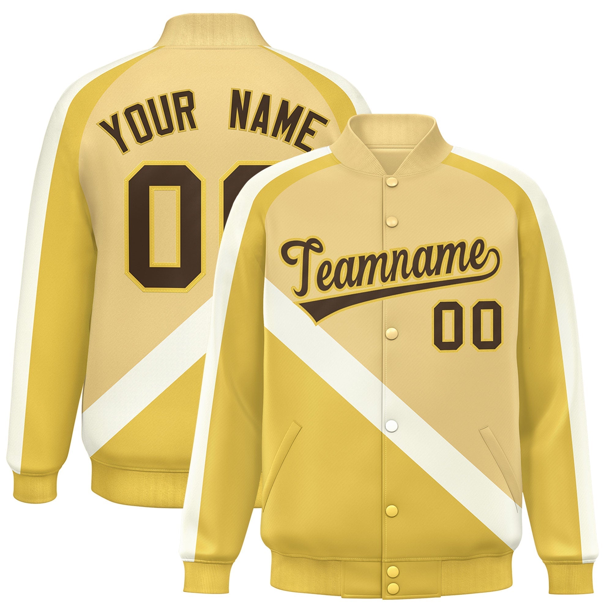 Custom Khaki Khaki Raglan Sleeves Varsity Full-Snap Letterman Baseball Jacket