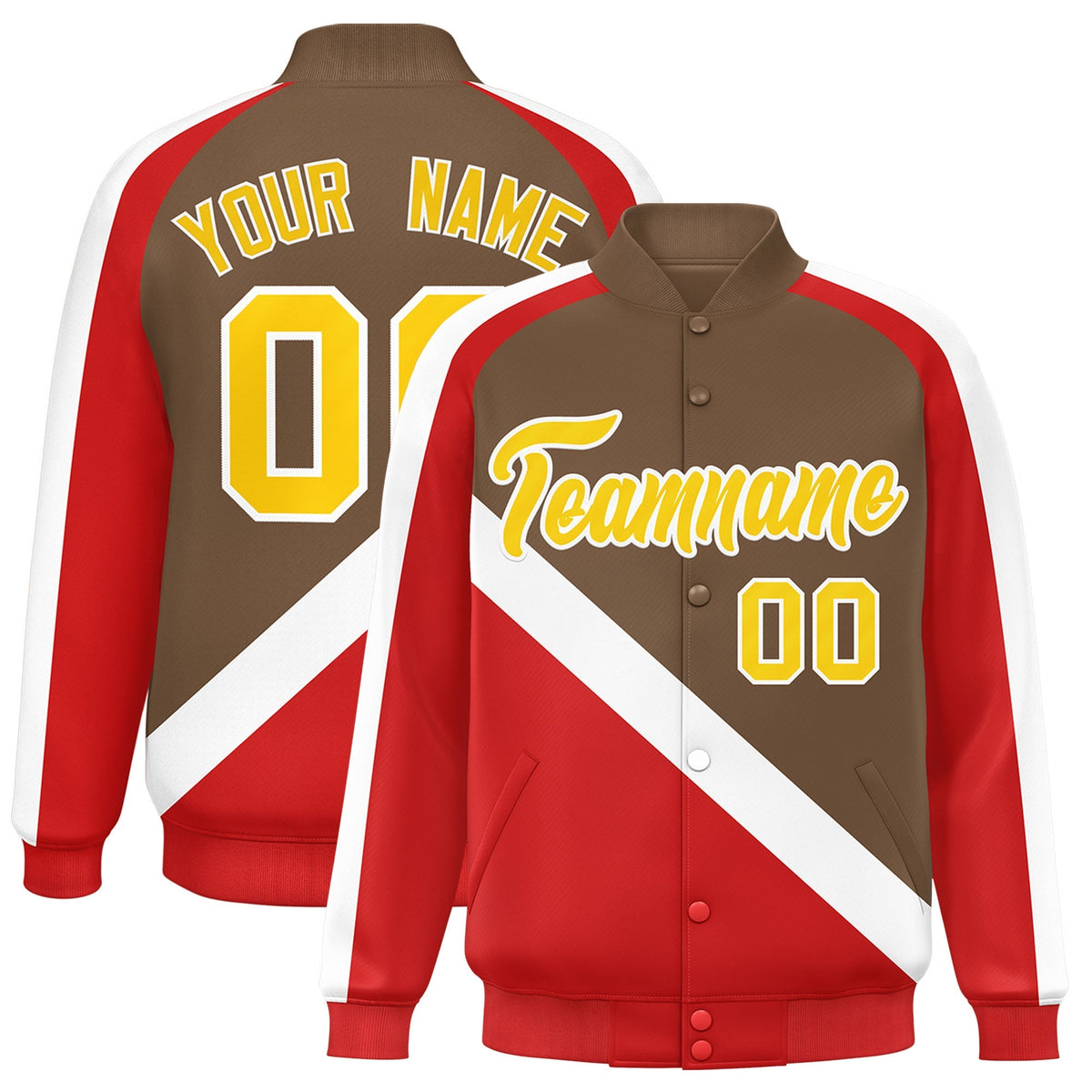 Custom Light Brown Red Raglan Sleeves Varsity Full-Snap Letterman Baseball Jacket