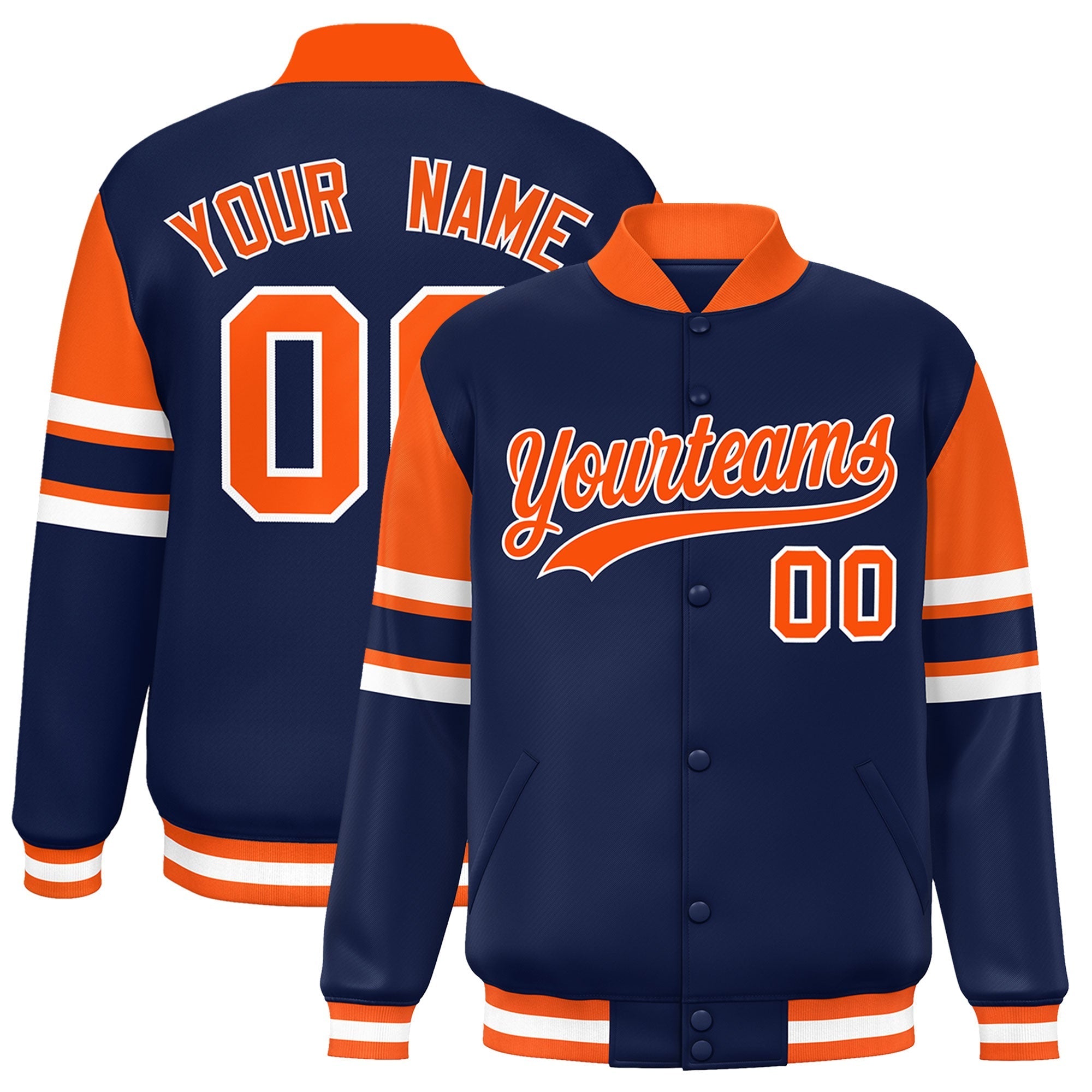 Custom Navy Varsity Full-Snap Color Block Letterman Jacket