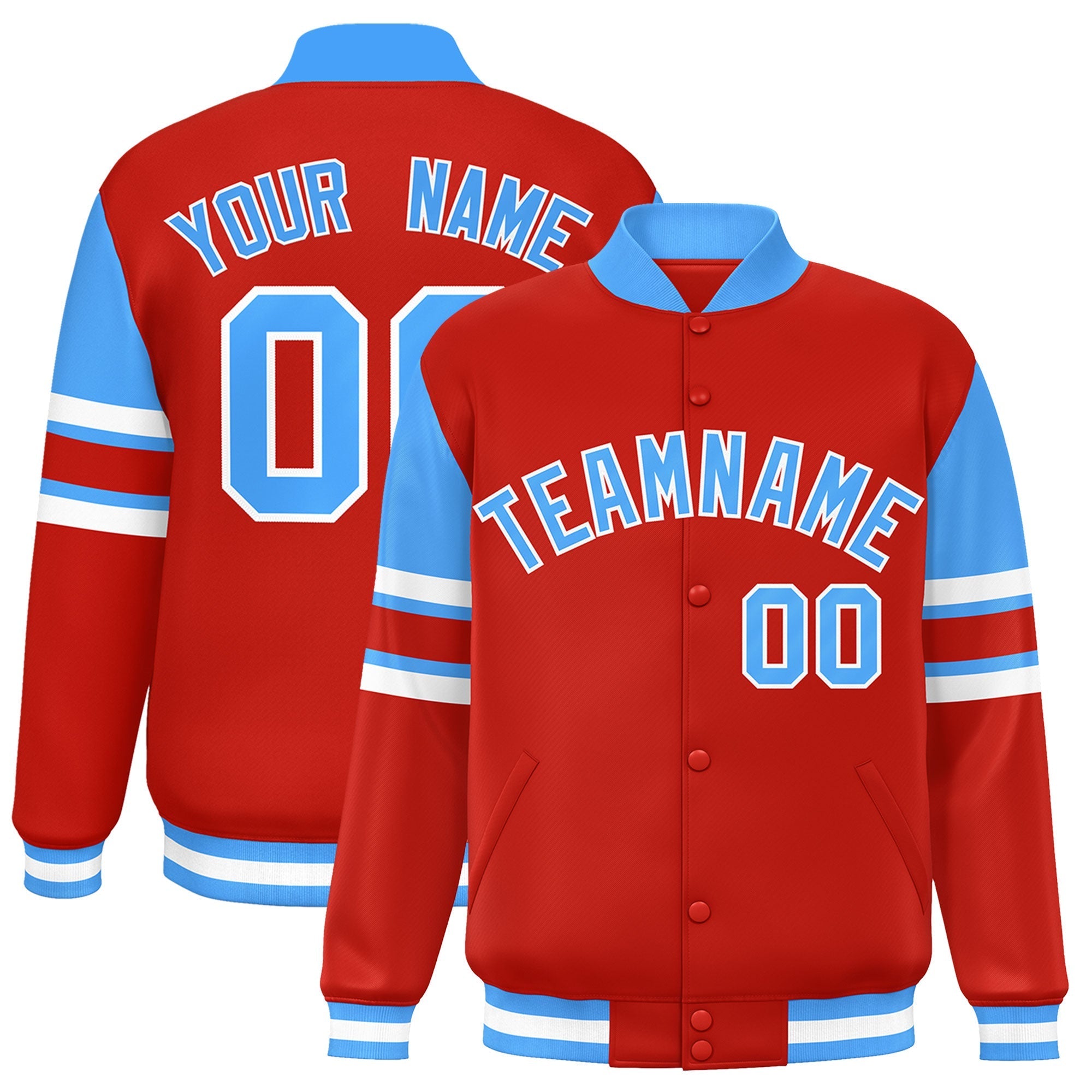 Custom Red Varsity Full-Snap Color Block Letterman Jacket