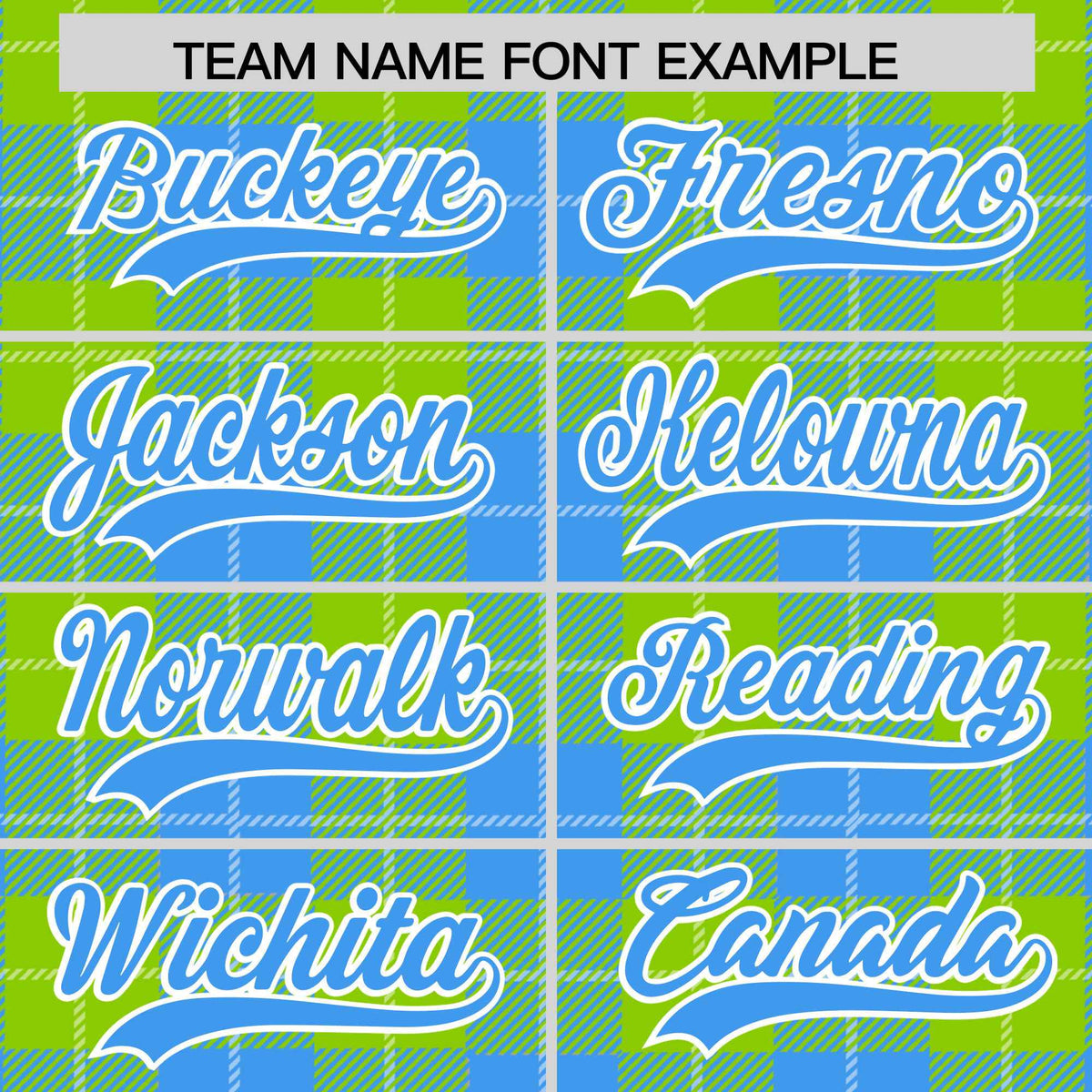 Custom Neon Green Powder Blue-White Varsity Full-Snap Plaid Pattern Letterman Baseball Jacket