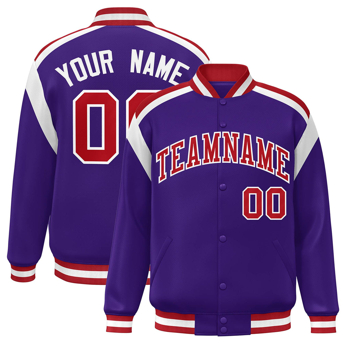 Custom Purple Varsity Full-Snap Color Block Letterman Jacket