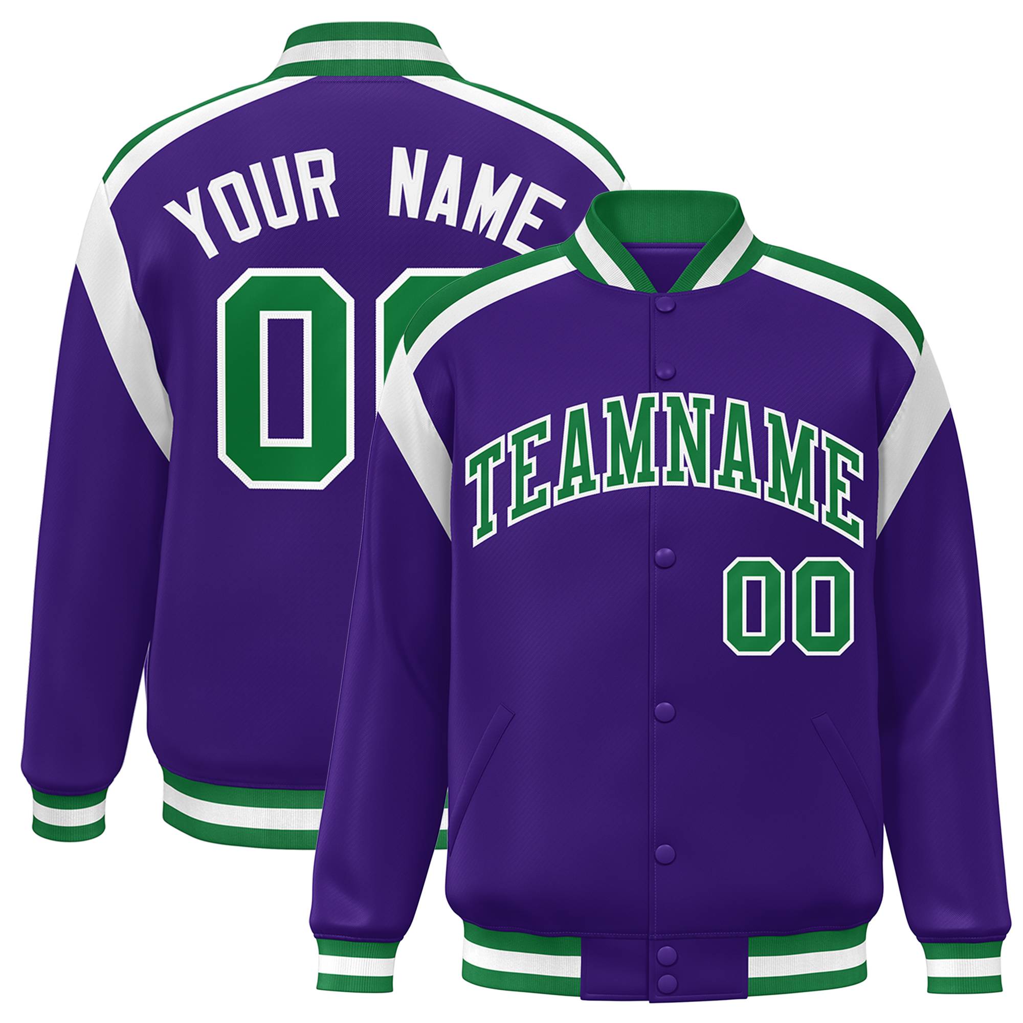 Custom Purple Varsity Full-Snap Color Block Letterman Jacket