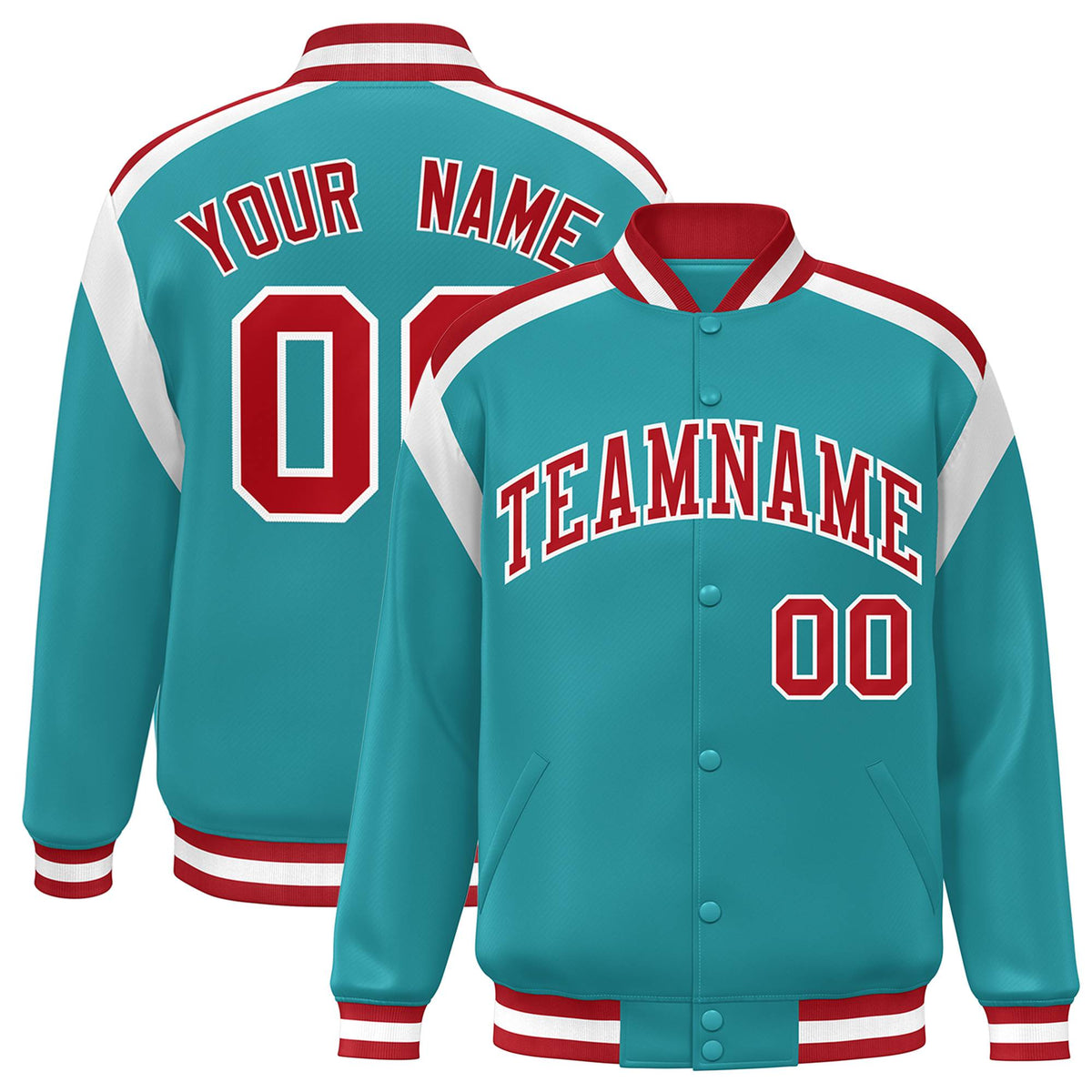Custom Aqua Varsity Full-Snap Color Block Letterman Jacket