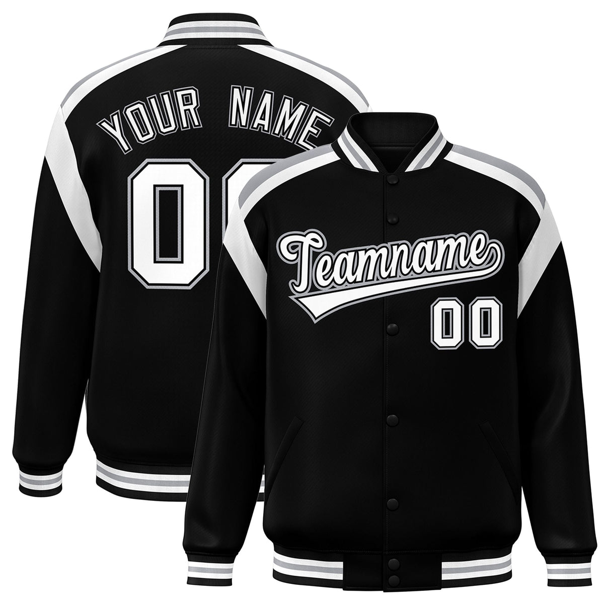 Custom Black Varsity Full-Snap Color Block Letterman Jacket