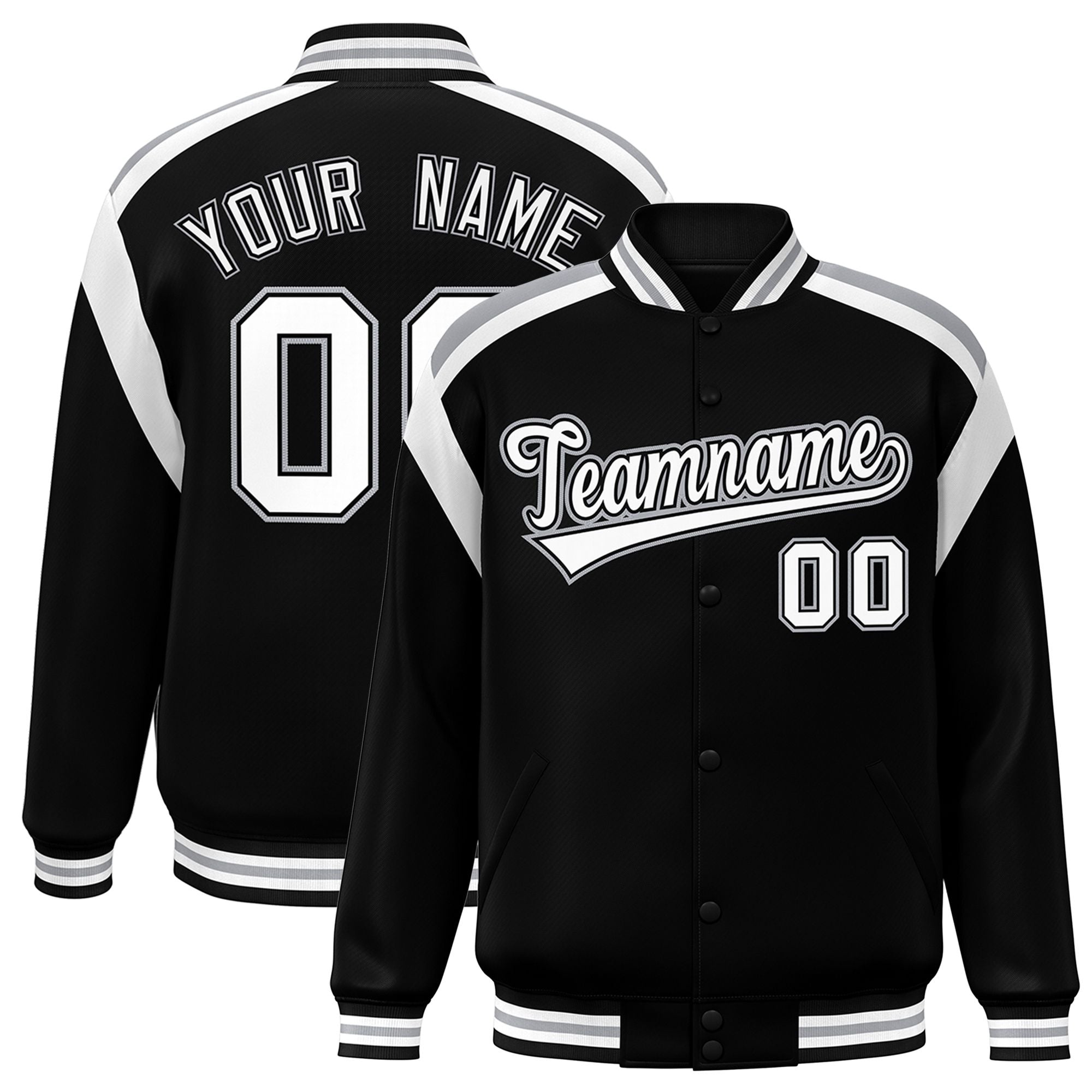 Custom Black Varsity Full-Snap Color Block Letterman Jacket