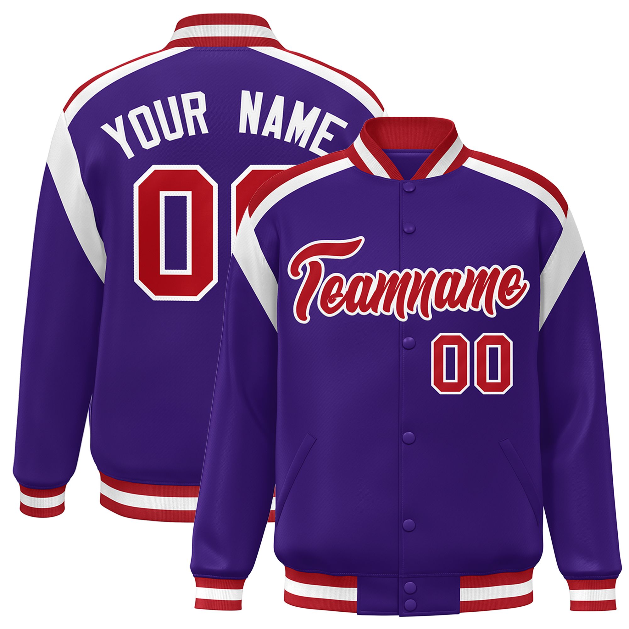 Custom Purple Varsity Full-Snap Color Block Letterman Jacket