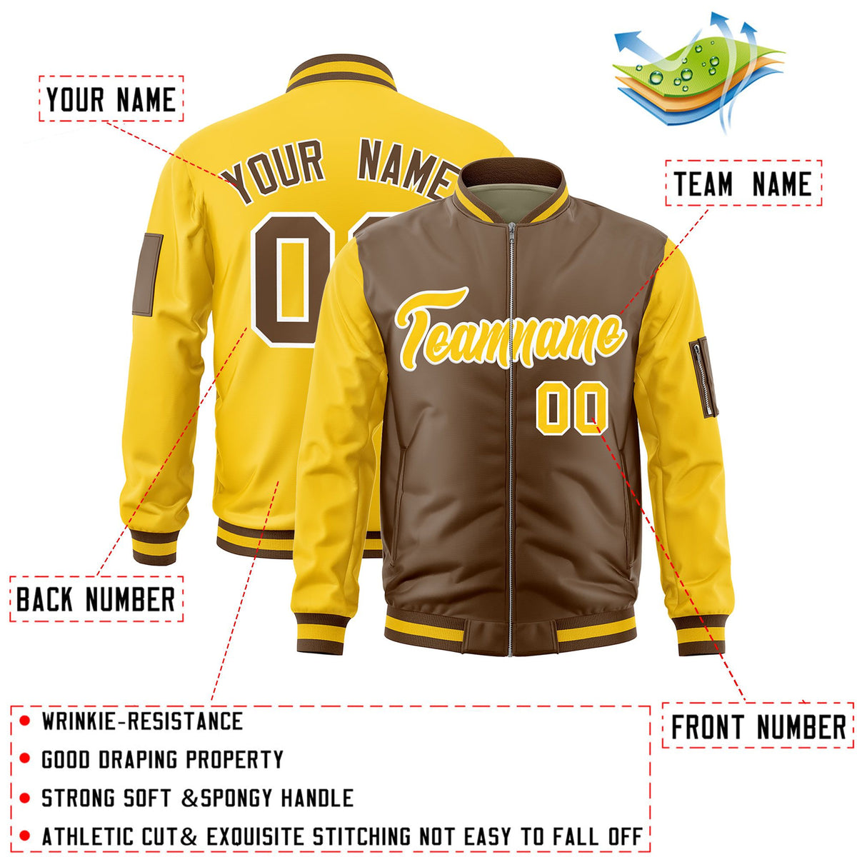 Custom Light Brown Gold Varsity Full-Zip Two-Tone Letterman Bomber Jacket