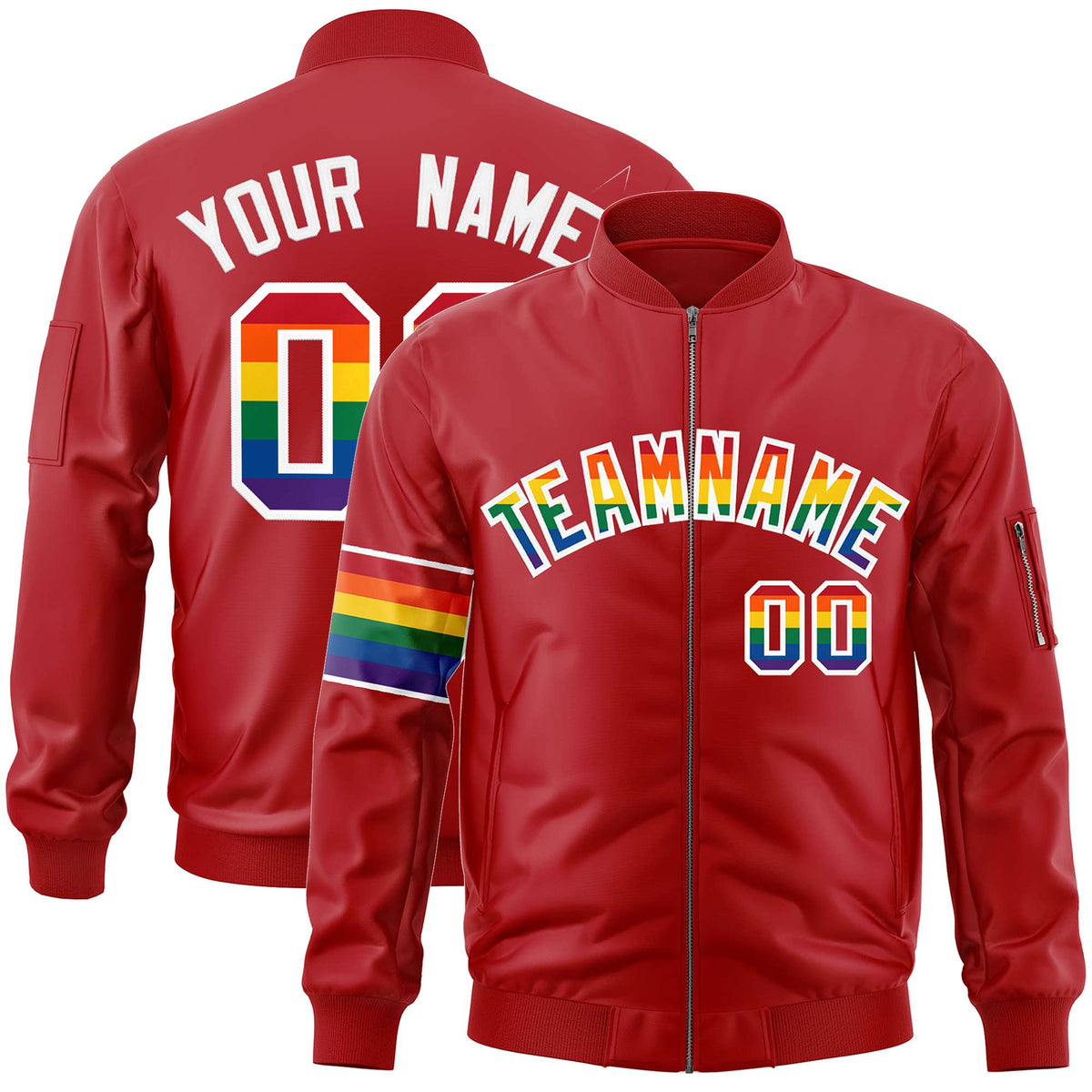 Custom Red LGBT Rainbow For Pride Month Classic Style Letterman Bomber Jacket