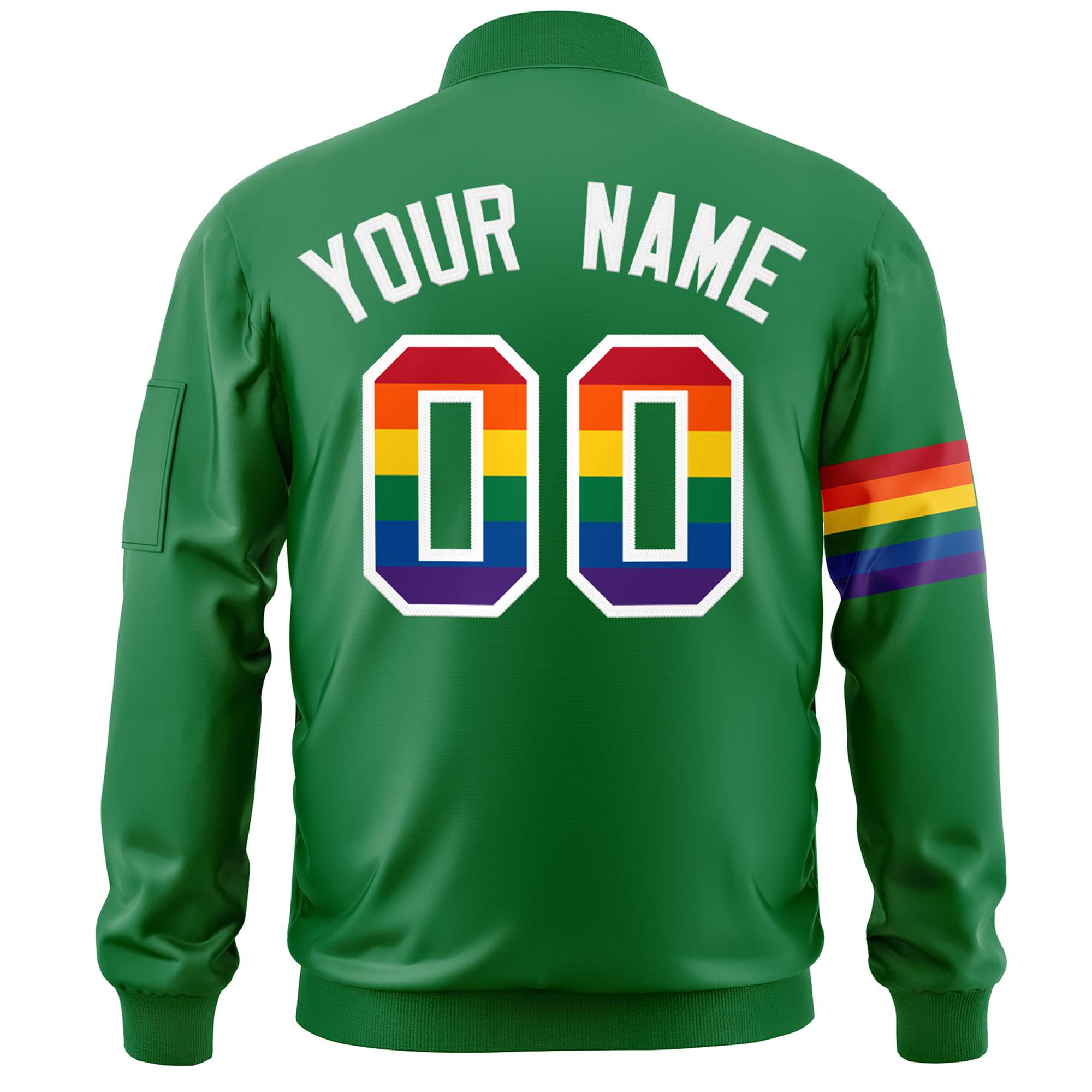 Custom Kelly Green LGBT Rainbow For Pride Month Classic Style Letterman Bomber Jacket