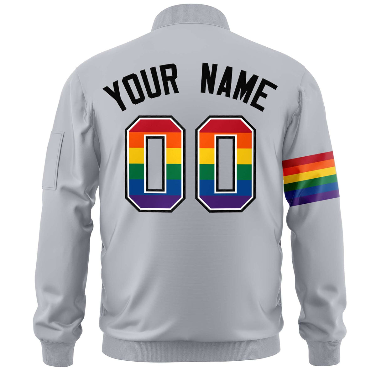 Custom Light Gray LGBT Rainbow For Pride Month Classic Style Letterman Bomber Jacket