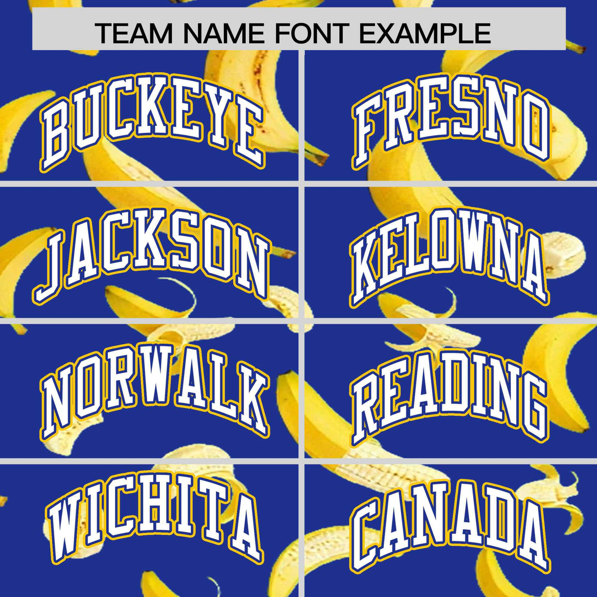 Custom Royal Blue Varsity Full-Zip Banana Pattern Letterman Bomber Jacket | Graffiti Pattern | Embroidery&amp;Dye-sublimation printing | KXKSHOP