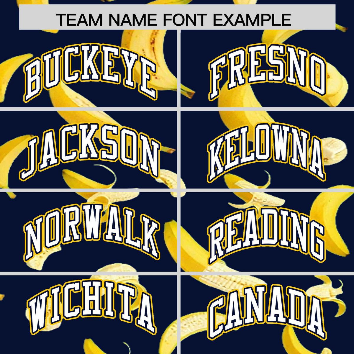 Custom Navy Varsity Full-Zip Banana Pattern Letterman Bomber Jacket | Graffiti Pattern | Embroidery&amp;Dye-sublimation printing | KXKSHOP